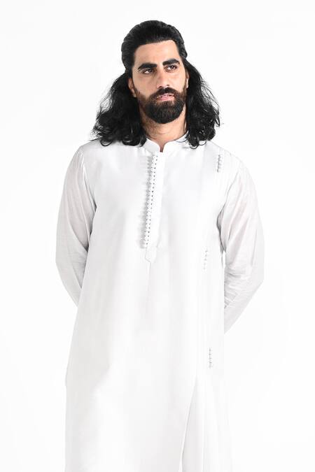 Kalpana Naik_Gray Bemberg, Silk, Cotton Embroidery Barely Grey Kurta Set _Online_at_Aza_Fashions