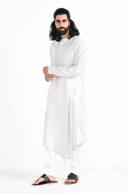 Shop_Kalpana Naik_Gray Bemberg, Silk, Cotton Embroidery Barely Grey Kurta Set _Online_at_Aza_Fashions