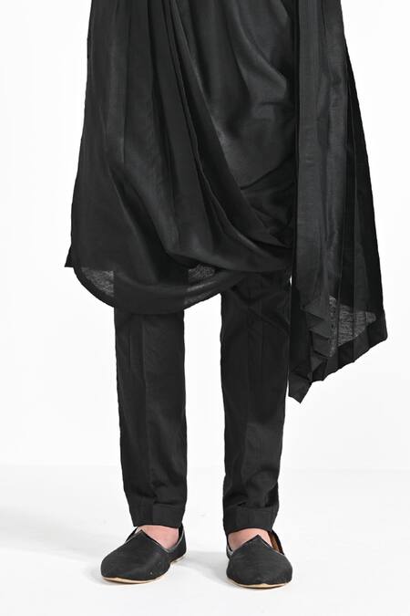 Shop_Kalpana Naik_Black Bemberg, Silk, Cotton Embroidery Jet Asymmetric Kurta Set _Online_at_Aza_Fashions