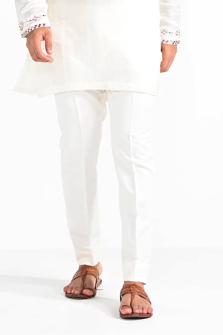 Buy_Kalpana Naik_Ivory Linen, Satin, Cotton Embroidery Hand Kurta Set _Online_at_Aza_Fashions