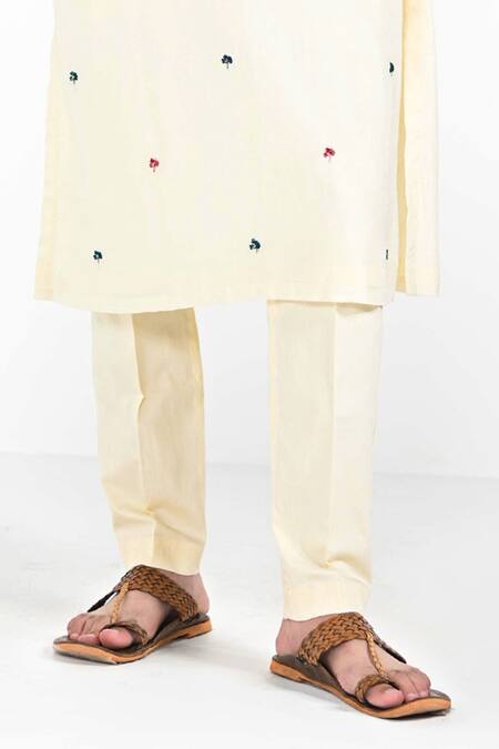 Buy_Kalpana Naik_Ivory Bemberg, Silk, Cotton Embroidery Shalimaar Butta Hand Kurta Set _Online_at_Aza_Fashions