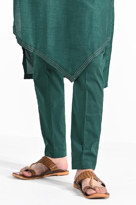 Kalpana Naik_Green Bemberg, Silk, Cotton Embroidery Bottle Hand Kurta Set _Online_at_Aza_Fashions