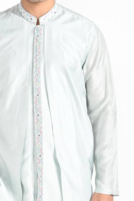 Buy_Kalpana Naik_Blue Bemberg, Silk, Cotton Embroidery Ice Hand Kurta And Pant Set _Online_at_Aza_Fashions