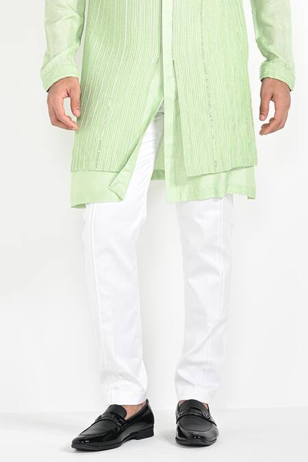 Kalpana Naik_Green Bemberg, Silk, Cotton Embroidery Pistachio Hand Kurta Set _Online_at_Aza_Fashions