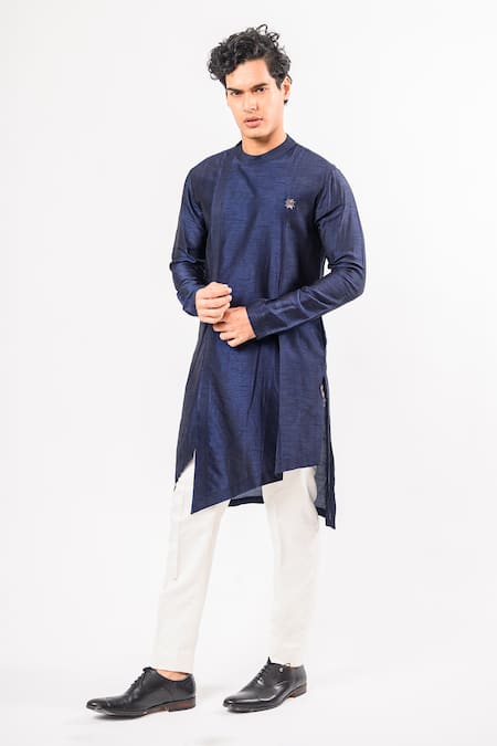 Kalpana Naik Navy Blue Phulkari Phulkari Hand Embroidered Asymmetric Kurta Set 