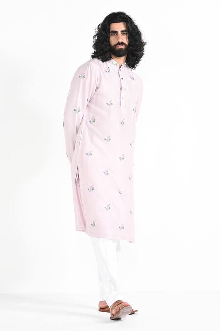 Shop_Kalpana Naik_Purple Bemberg, Silk, Cotton Embroidery Lilac Hand Kurta Set _Online_at_Aza_Fashions