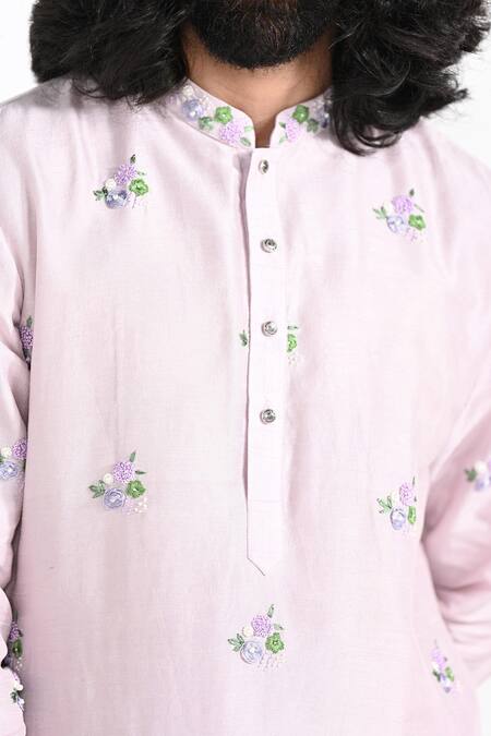 Kalpana Naik_Purple Bemberg, Silk, Cotton Embroidery Lilac Hand Kurta Set _at_Aza_Fashions