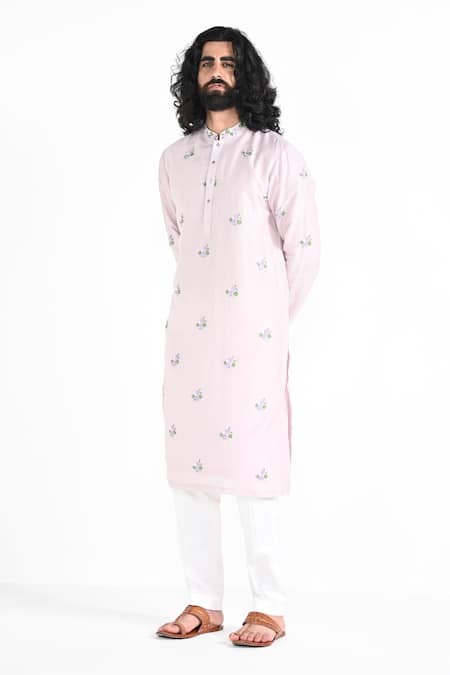 Buy_Kalpana Naik_Purple Bemberg, Silk, Cotton Embroidery Lilac Hand Kurta Set 