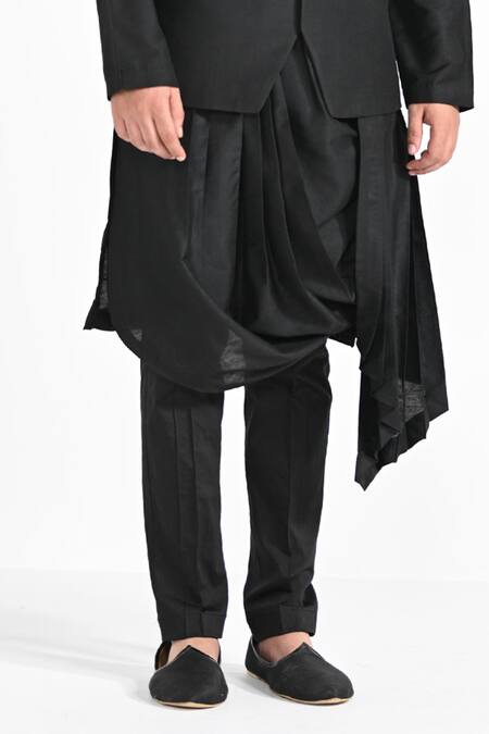 Buy_Kalpana Naik_Black Bemberg, Silk, Cotton Rajasthani Trotting Nehru Jacket And Kurta Set 