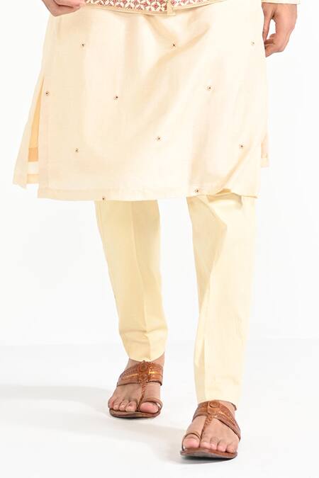 Buy_Kalpana Naik_Cream Bemberg, Silk, Cotton Embroidery Rajasthani Floral Bundi And Kurta Set 