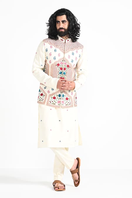 Kalpana Naik Shalimar Floral Embroidered Nehru Jacket & Kurta Set 