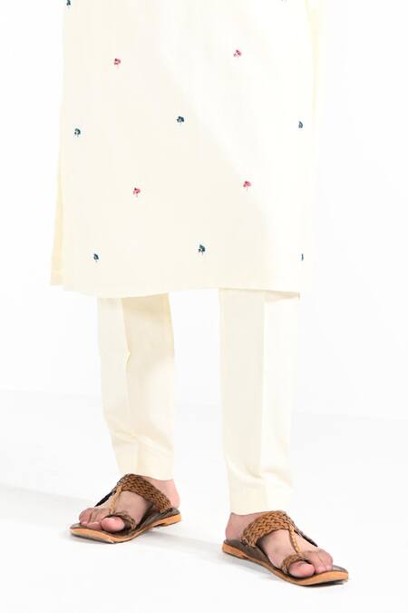 Kalpana Naik_Ivory Bemberg, Silk, Cotton Embroidery Shalimar Floral Nehru Jacket And Kurta Set _Online_at_Aza_Fashions