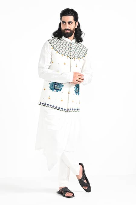 Kalpana Naik Rajasthani Peacock Embroidered Nehru Jacket Set 
