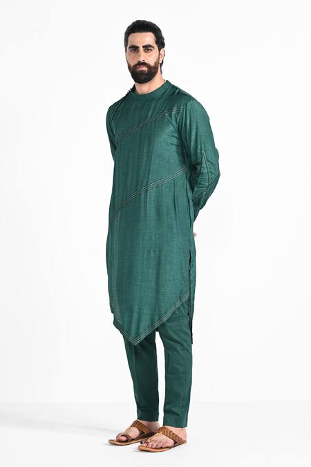 Shop_Kalpana Naik_Red Modal, Satin, Bemberg, Silk, Cotton Jhaal Work Criss Cross Bundi Kurta Set _Online_at_Aza_Fashions