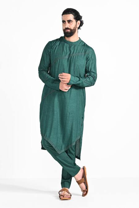 Kalpana Naik_Red Modal, Satin, Bemberg, Silk, Cotton Jhaal Work Criss Cross Bundi Kurta Set _at_Aza_Fashions