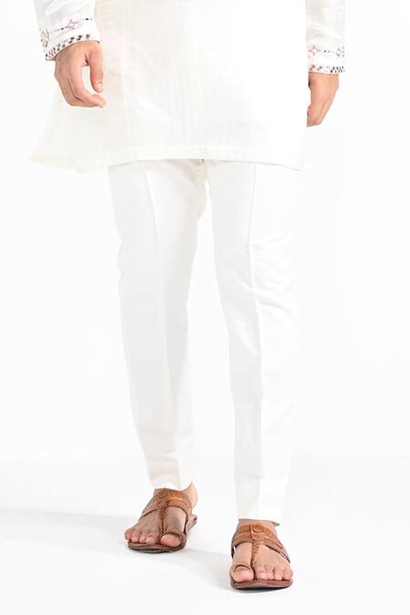 Kalpana Naik_Ivory Linen, Satin, Cotton Embroidery Phulkari Nehru Jacket Set _Online_at_Aza_Fashions