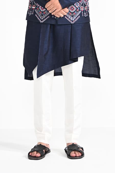 Kalpana Naik_Navy Bemberg, Silk, Cotton Embroidery, Beads Phulkari Nehru Jacket Set _Online_at_Aza_Fashions