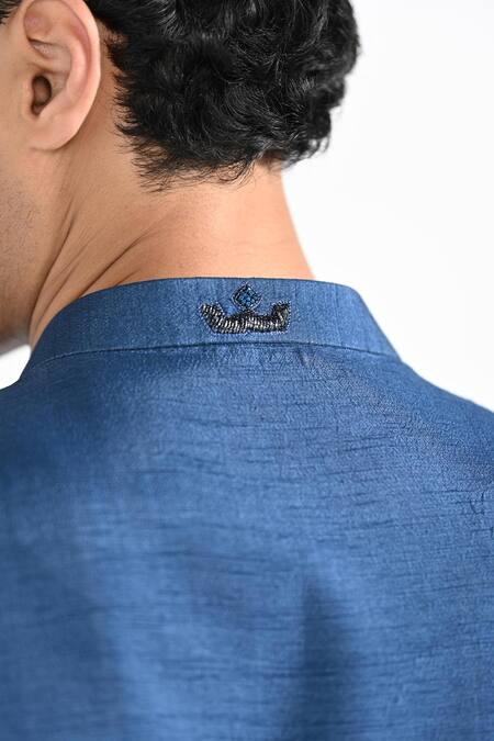 Buy_Kalpana Naik_Blue Bemberg, Silk, Cotton Embroidery Dragonfly Flutter Nehru Jacket Set _Online_at_Aza_Fashions