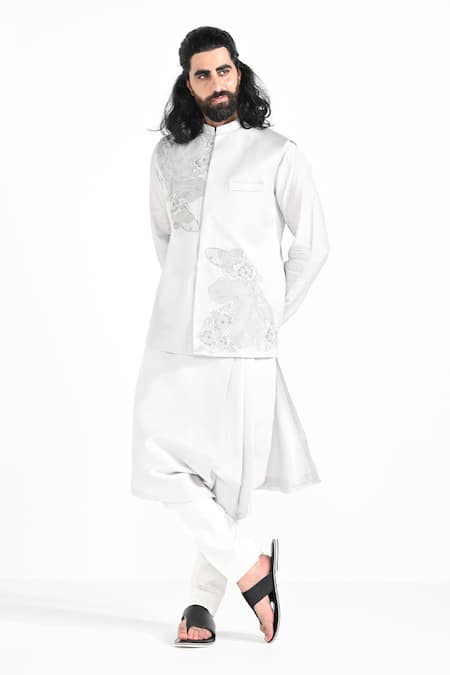 Kalpana Naik Floral Fish Embroidered Nehru Jacket Set 