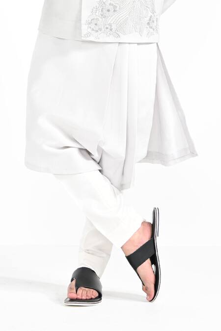 Kalpana Naik_Gray Satin, Bemberg, Silk, Cotton Embroidery, Floral Fish Nehru Jacket Set _Online_at_Aza_Fashions