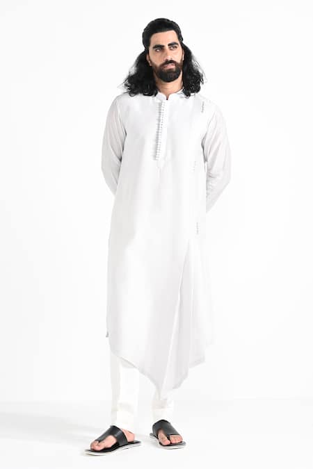 Buy_Kalpana Naik_Gray Satin, Bemberg, Silk, Cotton Embroidery, Floral Fish Nehru Jacket Set _Online_at_Aza_Fashions