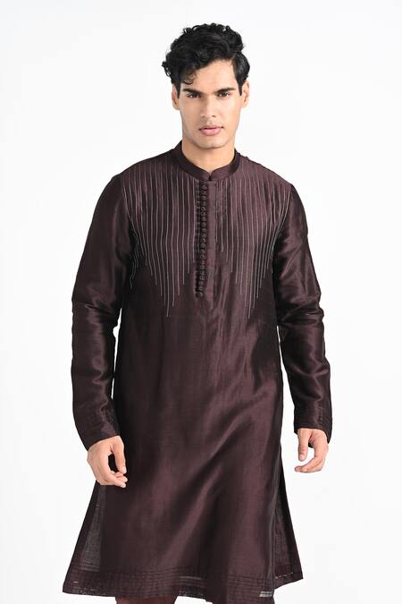 Shop_Kalpana Naik_Brown Crepe, Silk, Cotton Embroidery Night Safari Masai Mara Nehru Jacket Set _Online_at_Aza_Fashions