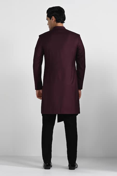 Kalpana Naik Tibetan Red Asymmetrical Sherwani With Pant 
