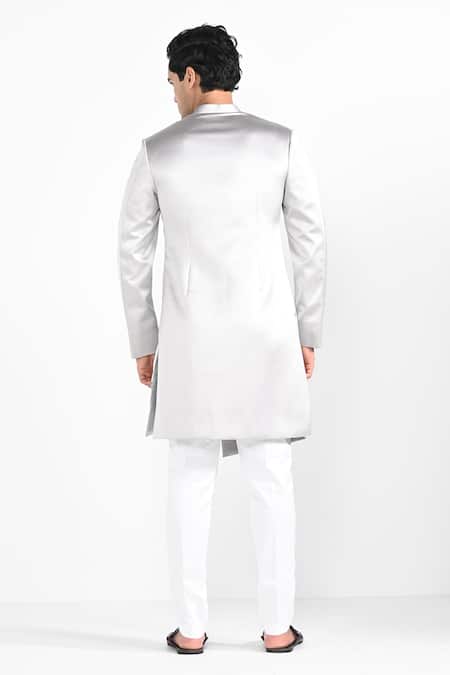 Kalpana Naik Barely Grey Overlapping Panel Achkan & Trouser Set 