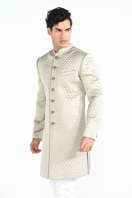 Kalpana Naik_Mint Rayon Quilted Achkan And Trouser Set _Online_at_Aza_Fashions