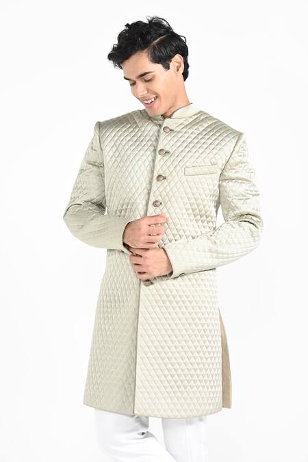 Buy_Kalpana Naik_Mint Rayon Quilted Achkan And Trouser Set _Online_at_Aza_Fashions