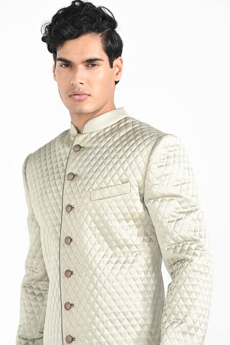 Buy_Kalpana Naik_Mint Rayon Quilted Achkan And Trouser Set 