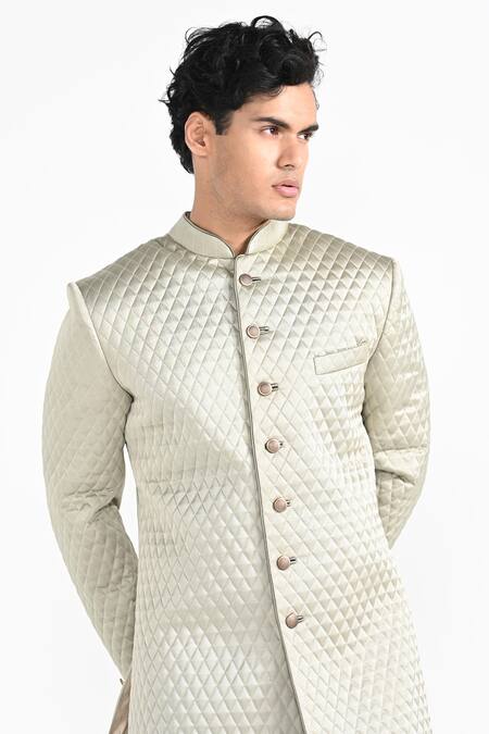 Shop_Kalpana Naik_Mint Rayon Quilted Achkan And Trouser Set 