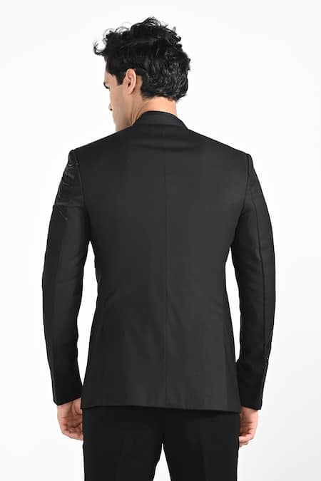 Kalpana Naik Black Asymmetrical Waves Pattern Bandhgala With Pant 