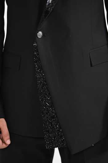 Shop_Kalpana Naik_Black Crepe Beads Asymmetrical Panel Embroidered Tuxedo Set 