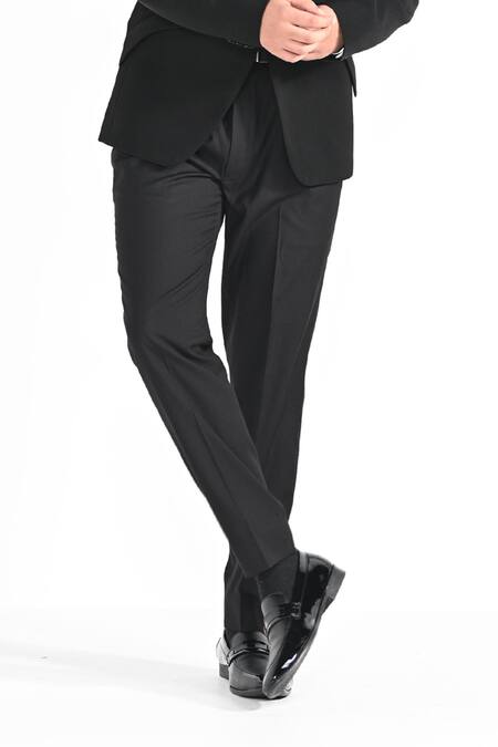 Buy_Kalpana Naik_Black Crepe Bow Manipulated Shawl Tuxedo Set _Online_at_Aza_Fashions