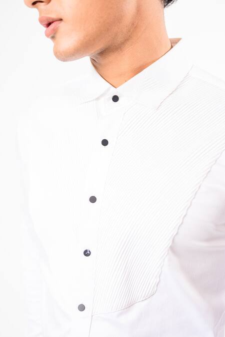 Buy_Kalpana Naik_White Cotton V Pintucks Stretch Shirt _Online_at_Aza_Fashions