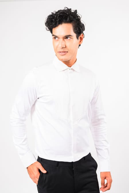 Kalpana Naik White Cotton Straight Pintucks Giza Stretch Shirt Online at Aza Fashions Kalpana Naik_White Cotton Straight Pintucks Giza Stretch Shirt _Online_at_Aza_Fashions