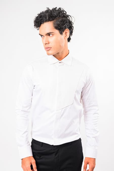 Shop Kalpana Naik White Cotton Straight Pintucks Giza Stretch Shirt Online at Aza Fashions Shop_Kalpana Naik_White Cotton Straight Pintucks Giza Stretch Shirt _Online_at_Aza_Fashions