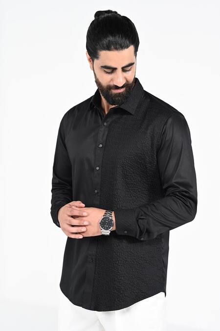 Kalpana Naik_Black Cotton Pintucks Shirt _Online_at_Aza_Fashions
