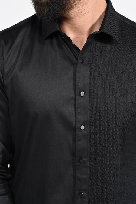 Kalpana Naik_Black Cotton Pintucks Shirt _at_Aza_Fashions