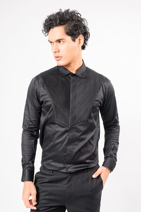 Kalpana Naik_Black Cotton V Resham Embroidered Shirt _Online_at_Aza_Fashions