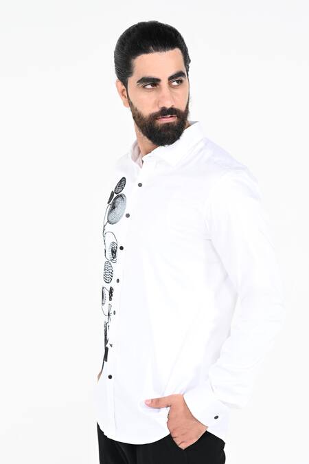 Kalpana Naik_White Cotton Embroidery Circles Shirt _Online_at_Aza_Fashions