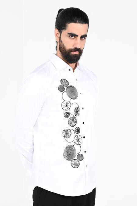 Buy_Kalpana Naik_White Cotton Embroidery Circles Shirt _Online_at_Aza_Fashions