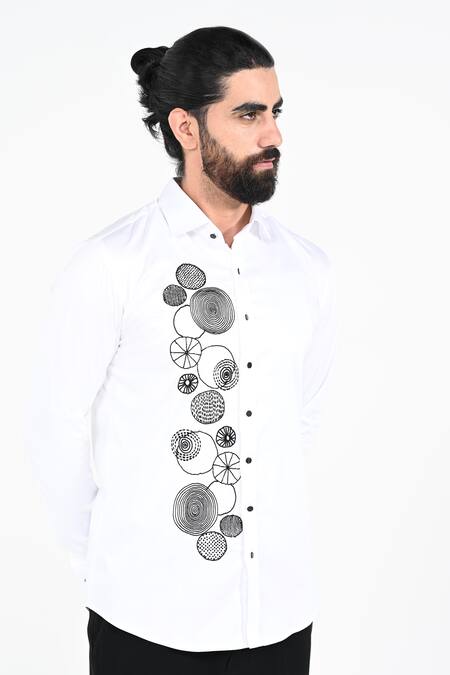 Shop_Kalpana Naik_White Cotton Embroidery Circles Shirt _Online_at_Aza_Fashions