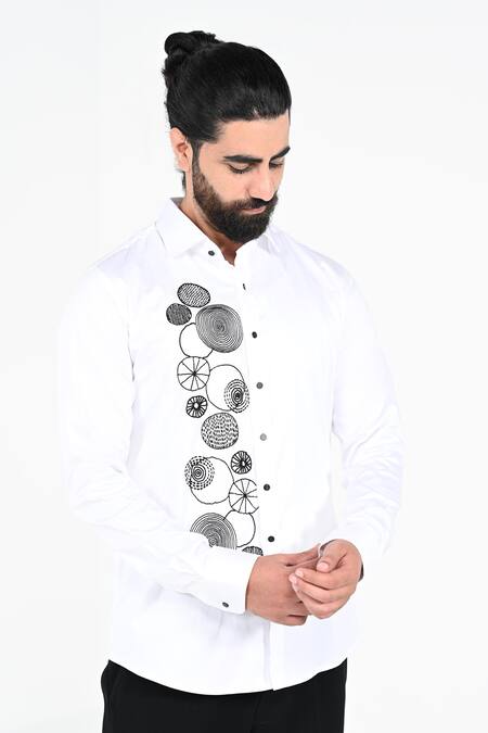 Kalpana Naik_White Cotton Embroidery Circles Shirt _at_Aza_Fashions
