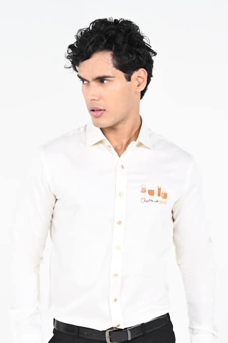 Kalpana Naik_Cream Cotton Embroidery Cheers And Hand Shirt _Online_at_Aza_Fashions