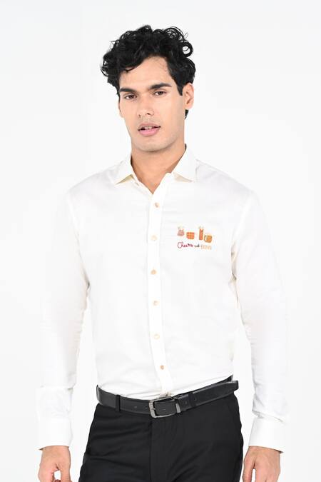 Buy_Kalpana Naik_Cream Cotton Embroidery Cheers And Hand Shirt _Online_at_Aza_Fashions