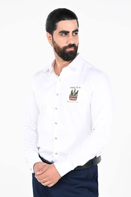 Buy_Kalpana Naik_White Cotton Embroidery Beer Bucket Hand Giza Shirt _Online_at_Aza_Fashions