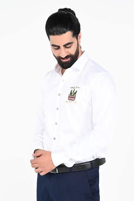 Shop_Kalpana Naik_White Cotton Embroidery Beer Bucket Hand Giza Shirt _Online_at_Aza_Fashions