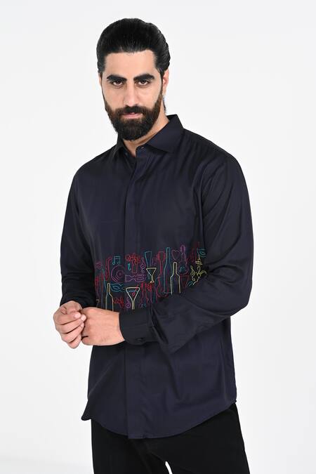 Kalpana Naik_Navy Cotton Embroidery Blue Cocktail Shirt _Online_at_Aza_Fashions